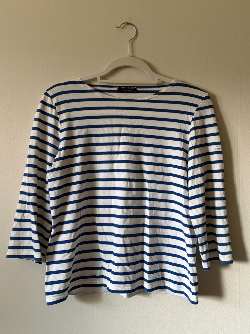 Saint James White and Blue Striped Boatneck Tee